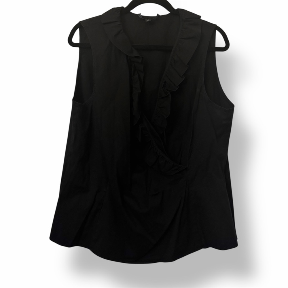 Lafayette‎ 148 Ruffle Collar V-Neck Blouse Black